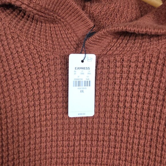 Express Sweater Mens Size 2XL Brown Oversized Heavyweight Waffle Knit Hooded NWT - Picture 6 of 10
